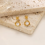 Rose & Pearl Screw-Back Stud Earrings — 304 Stainless Steel, 18K Gold Plated