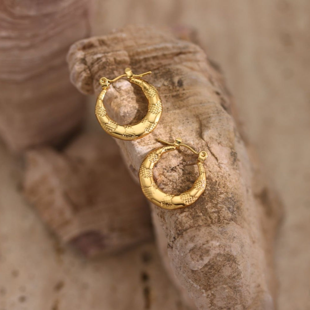 Geometric Hammered Oil-Pressed Earrings — Stainless Steel, 18K Gold Plated, Minimalist