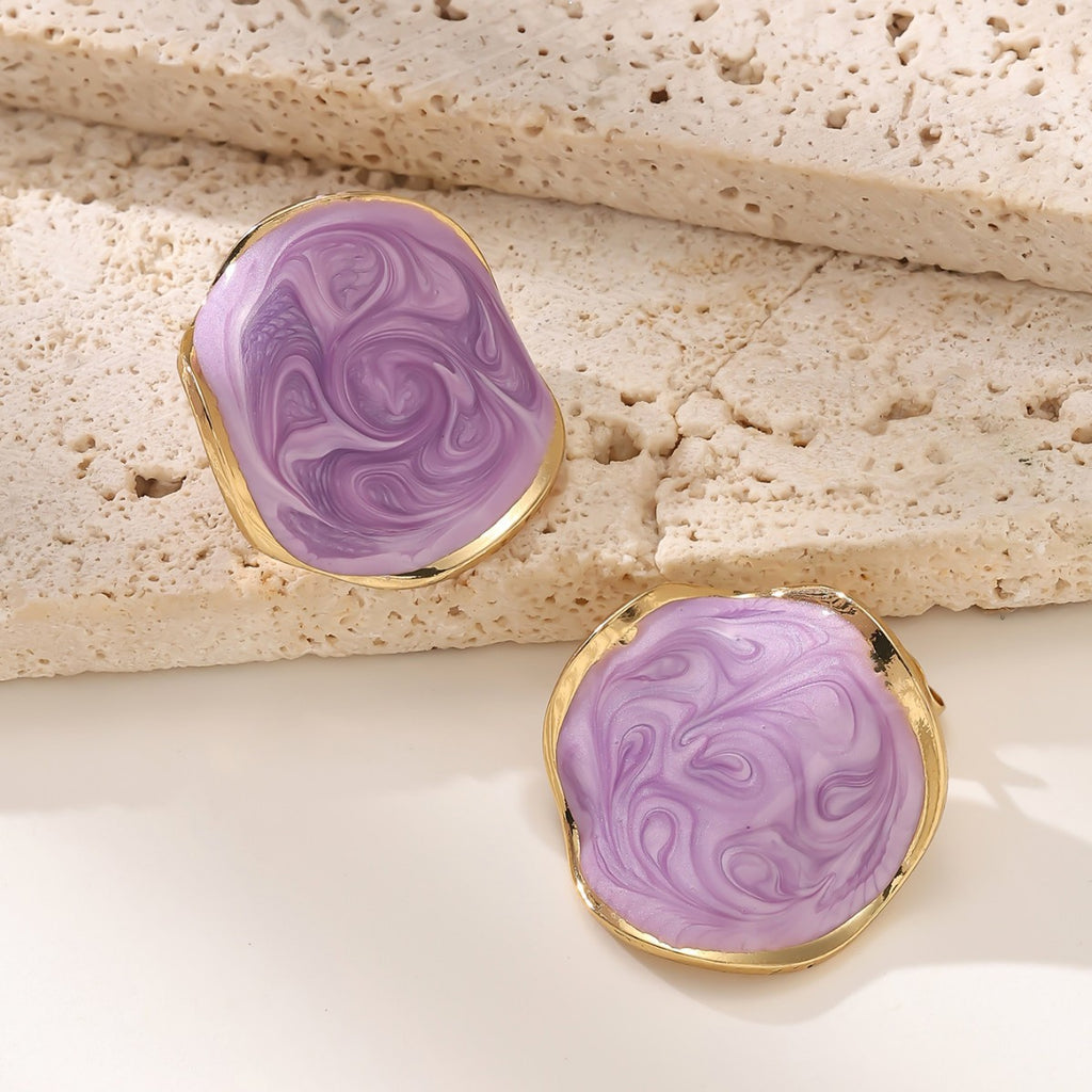 Irregular Circle Enamel Stud Earrings — 304 Stainless Steel, 18K Gold, 6 Colors