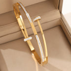 Zircon Crystal Titanium Steel Bracelet — 18K Gold Plated, Light Luxury