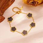 Five-Petal Flower Jewelry Set — Earrings & Bracelet & Necklace, Titanium Steel, 18K Gold