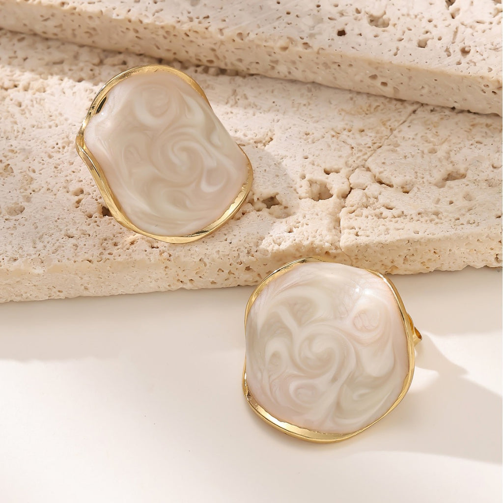 Irregular Circle Enamel Stud Earrings — 304 Stainless Steel, 18K Gold, 6 Colors