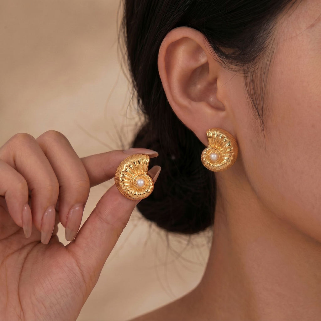 French Light Luxury Pearl Stud Earrings — 18K Gold Stainless Steel