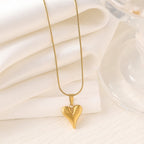 Cross Heart Drop Pendant Necklace — Titanium Steel, Snake-Bone Chain, Collarbone