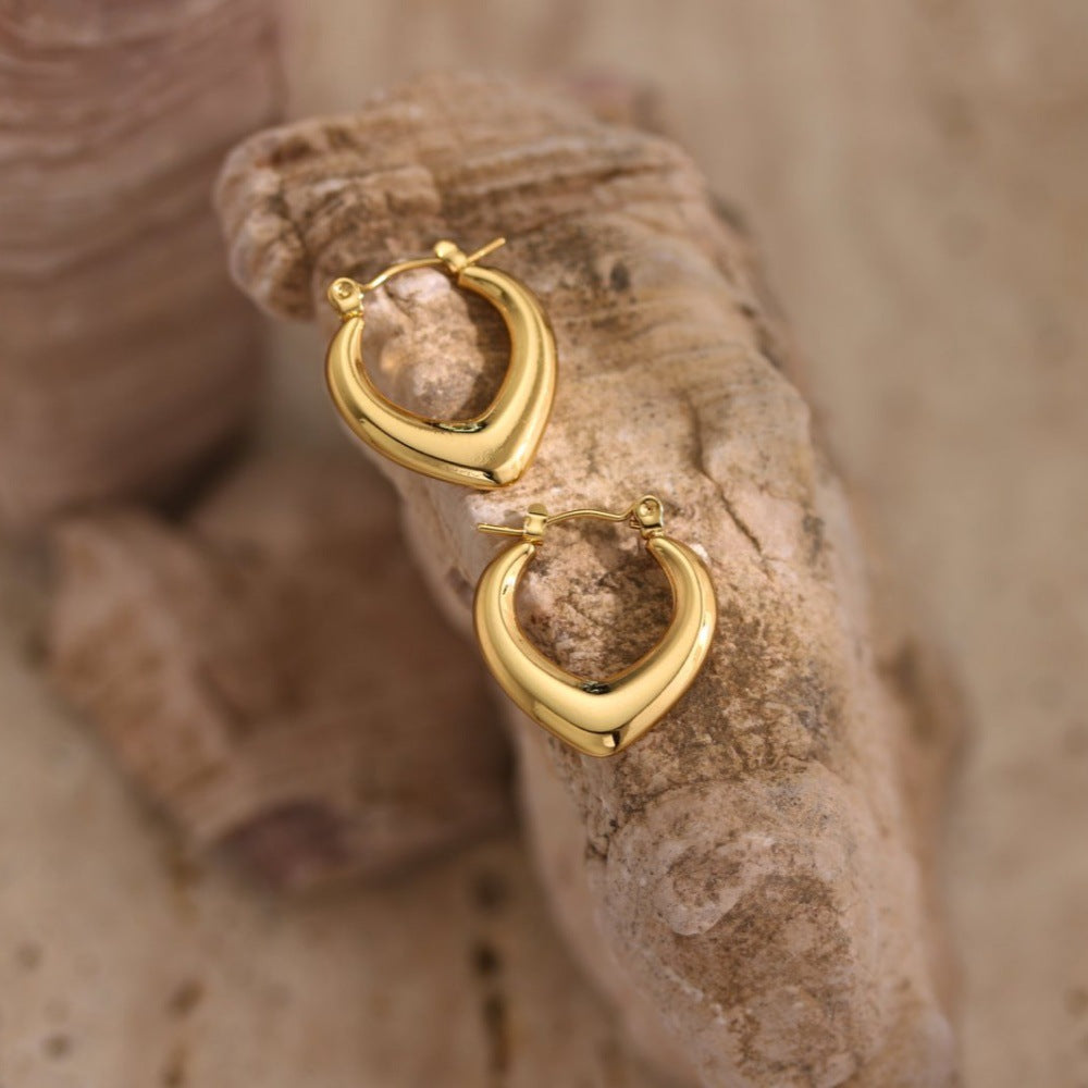 Geometric Hammered Oil-Pressed Earrings — Stainless Steel, 18K Gold Plated, Minimalist