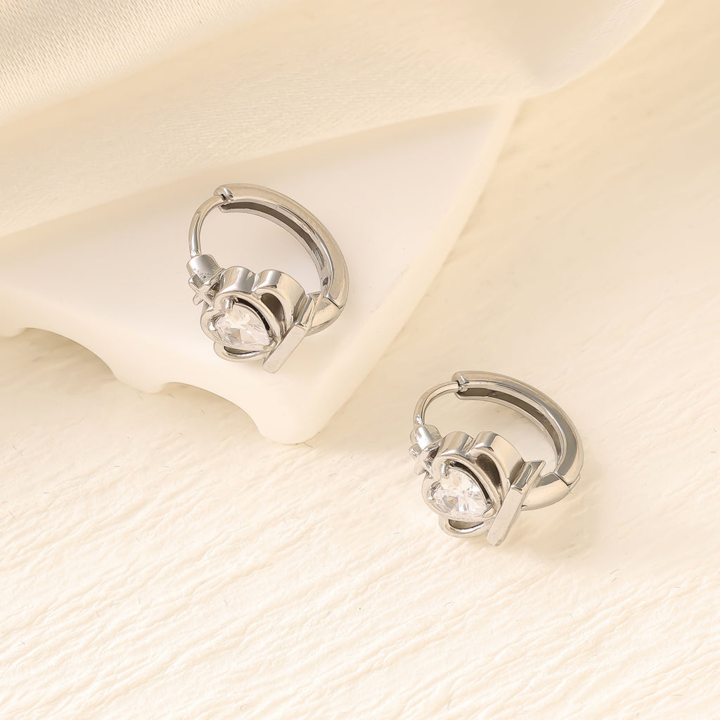 Geometric Zircon Hoop Earrings — Stainless Steel, 18K Gold Plated, Versatile