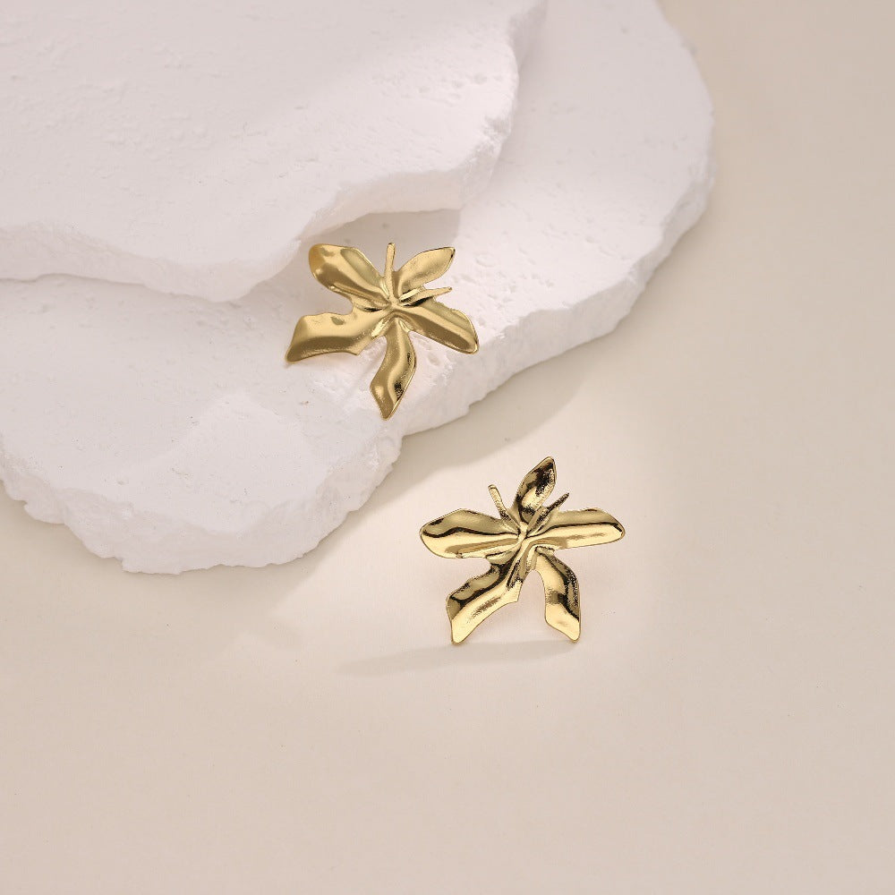 Irregular Hammered Stud Earrings — Stainless Steel, 18K Gold Plated, Bold Trendy