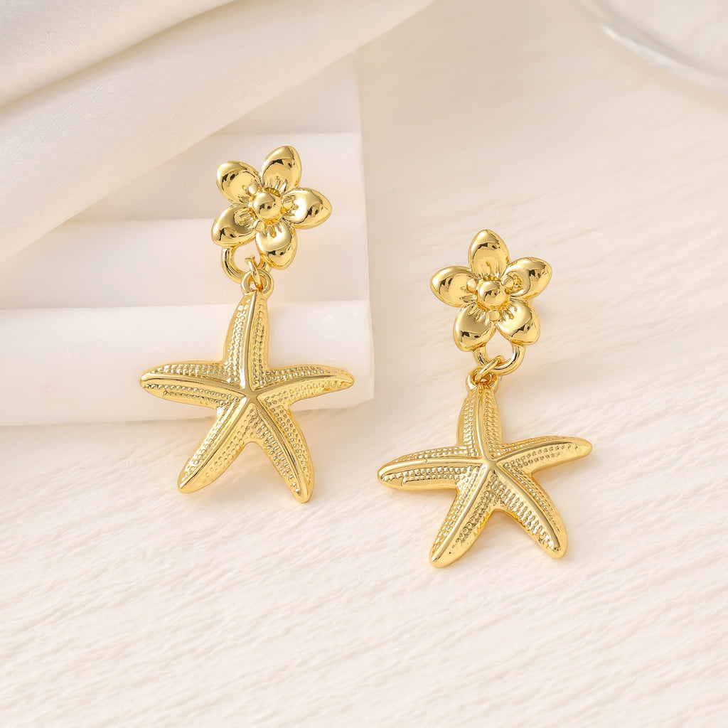 Shell & Five-Point Star Geometric Drop Earrings — Fashion Women Earrings