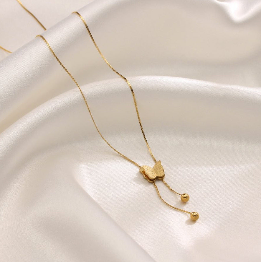 Lucky Four-Leaf Clover Tassel Titanium Steel Necklace — 18K Gold Plated, Fade-Resistant