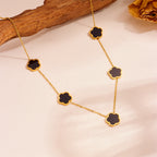 Five-Petal Flower Jewelry Set — Earrings & Bracelet & Necklace, Titanium Steel, 18K Gold