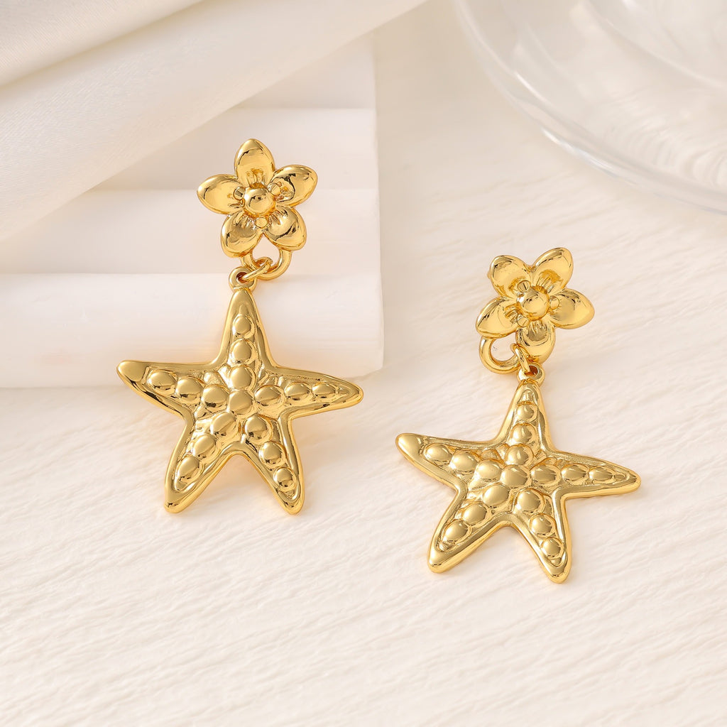 Shell & Five-Point Star Geometric Drop Earrings — Fashion Women Earrings