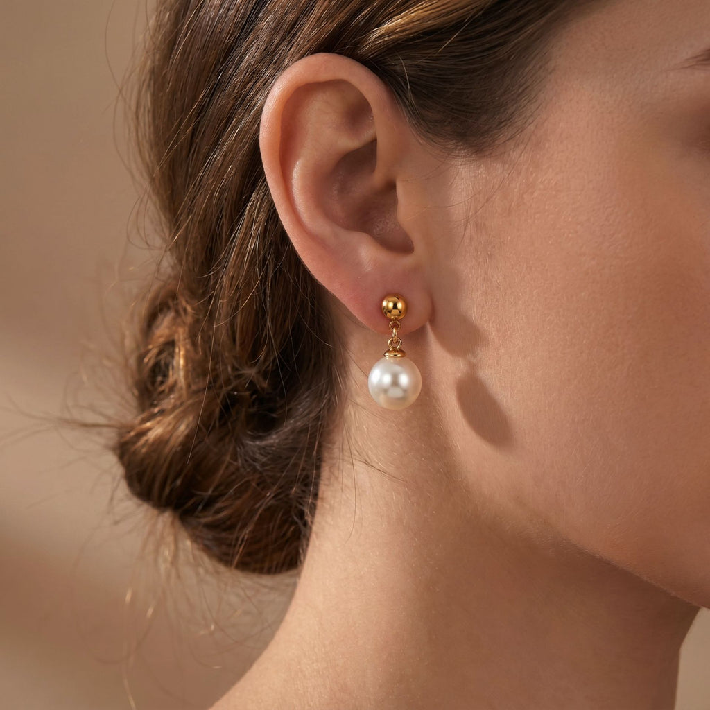French Light Luxury Pearl Stud Earrings — 18K Gold Stainless Steel