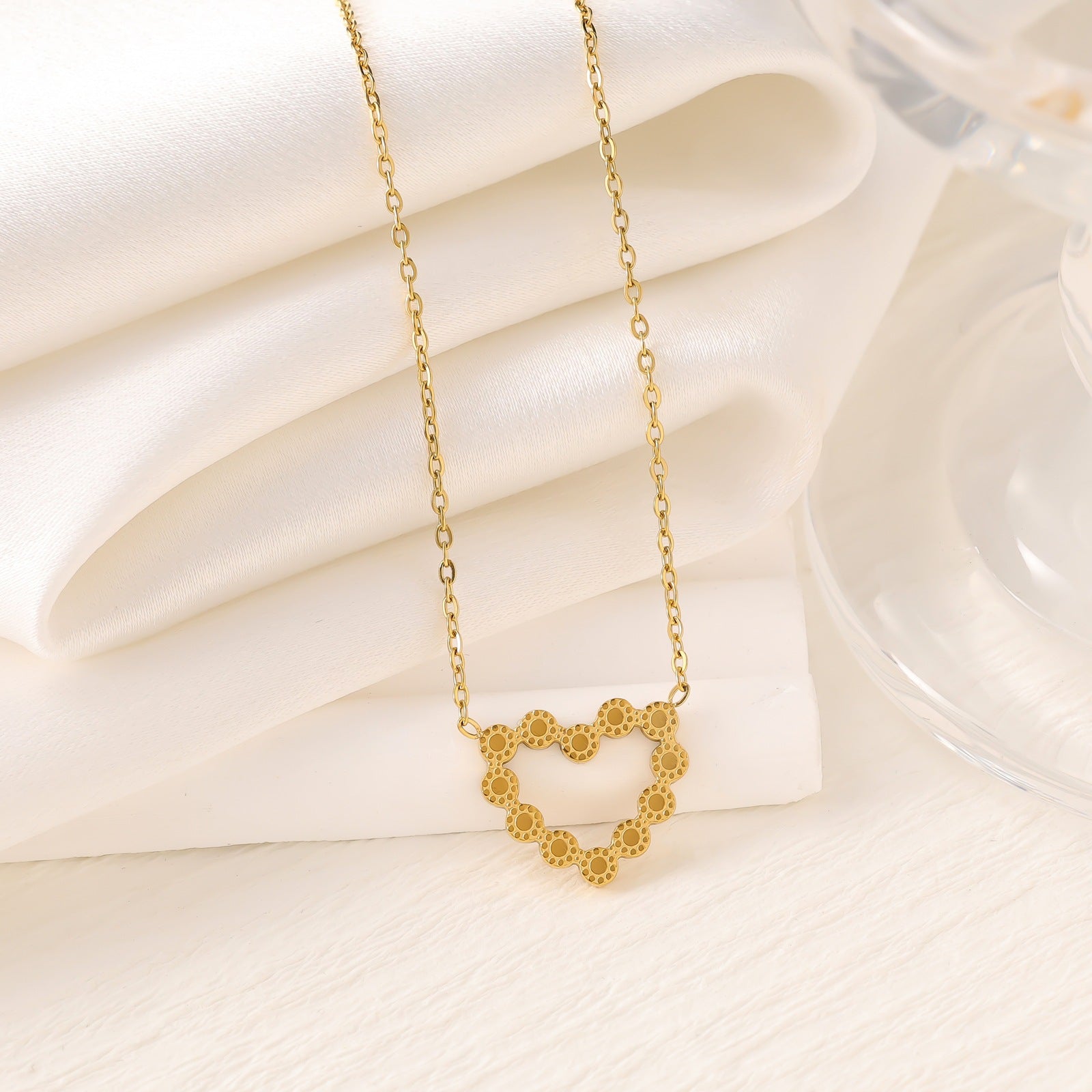 Cross Heart Drop Pendant Necklace — Titanium Steel, Snake-Bone Chain, Collarbone