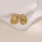 Irregular Hammered Stud Earrings — Stainless Steel, 18K Gold Plated, Bold Trendy