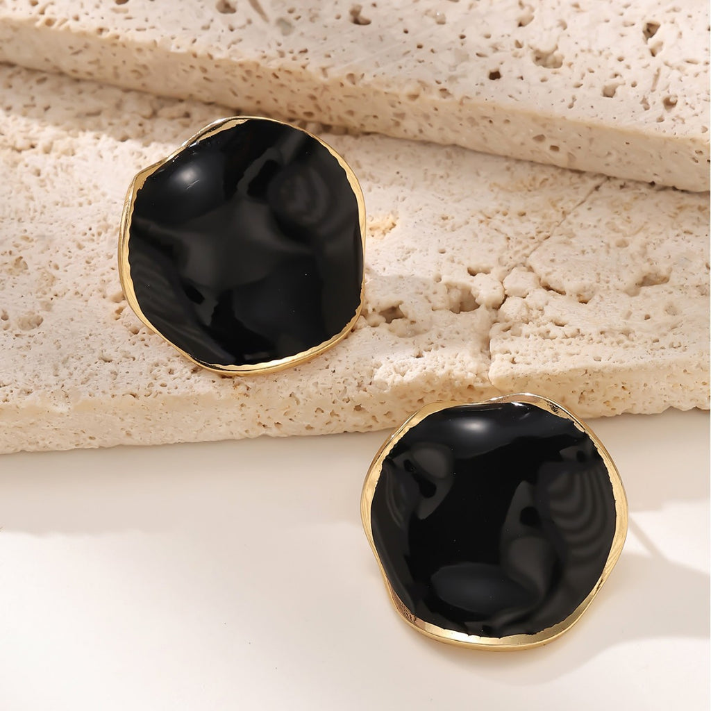 Irregular Circle Enamel Stud Earrings — 304 Stainless Steel, 18K Gold, 6 Colors