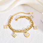 Four-Leaf Clover White Shell Bracelet — 18K Gold Plated Titanium Steel