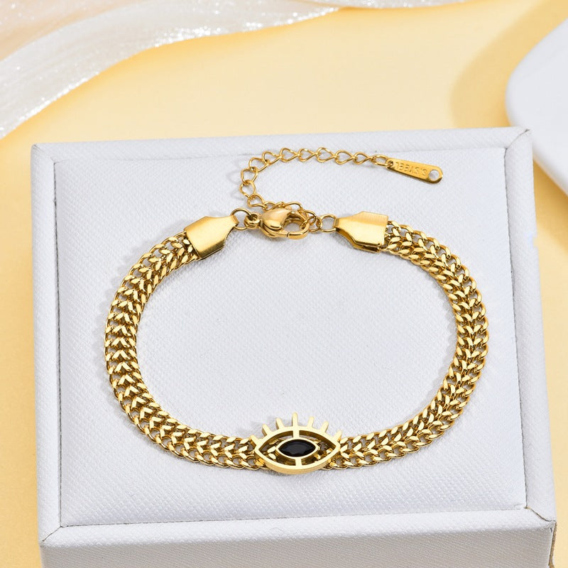 Gold Plated Evil Eye Bracelet & Necklace — Black Diamond Stainless Steel