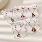 Cherry O-Chain Pendant Choker Necklace & Earrings Set — 18K Gold Plated Stainless Steel