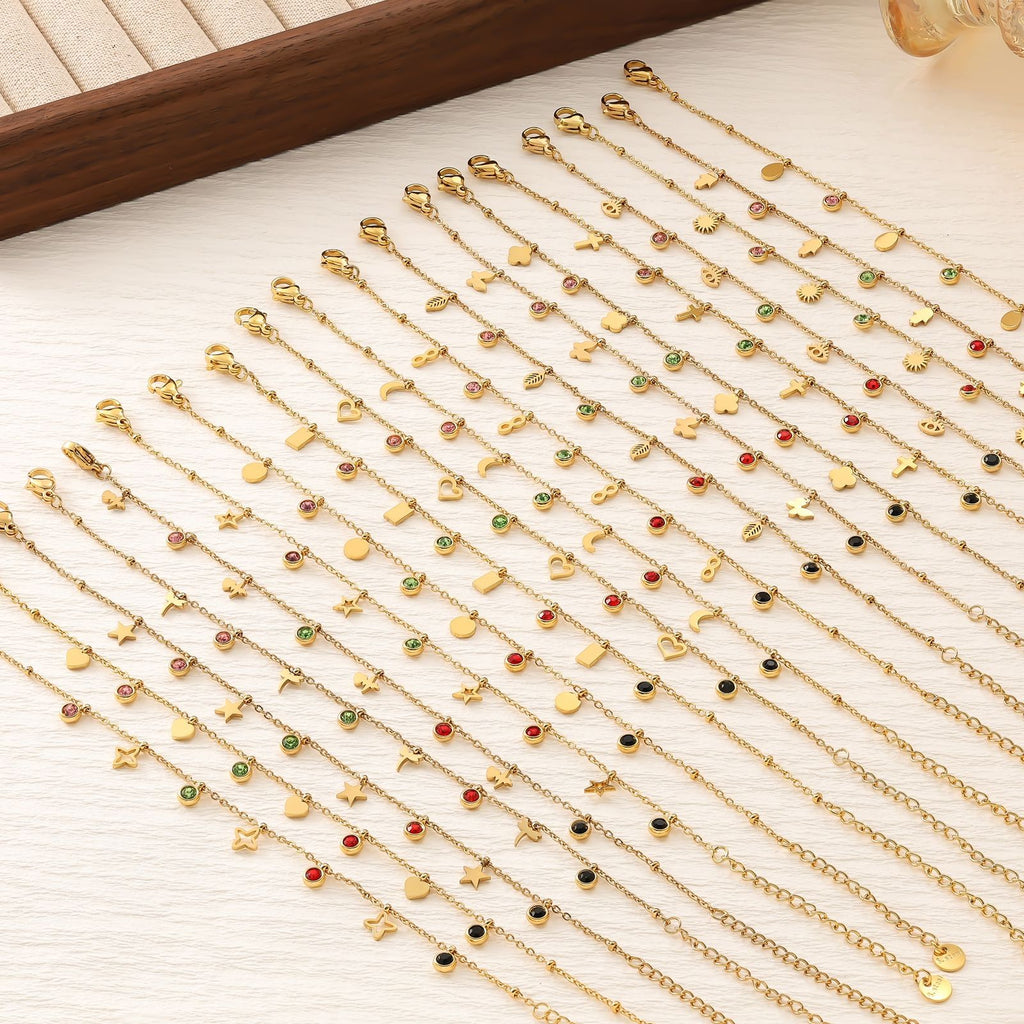 Colorful Zirconia Star Moon Heart Clover Bracelet — 18K Gold Plated Titanium Steel