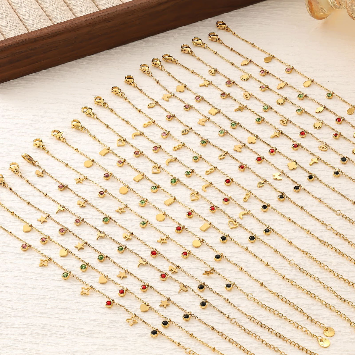 Colorful Zirconia Star Moon Heart Clover Bracelet — 18K Gold Plated Titanium Steel