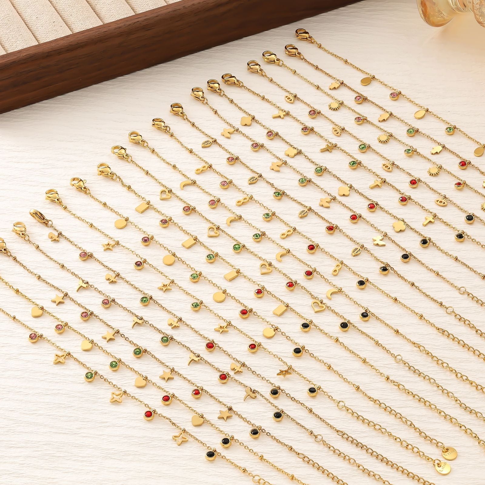 Colorful Zirconia Star Moon Heart Clover Bracelet — 18K Gold Plated Titanium Steel