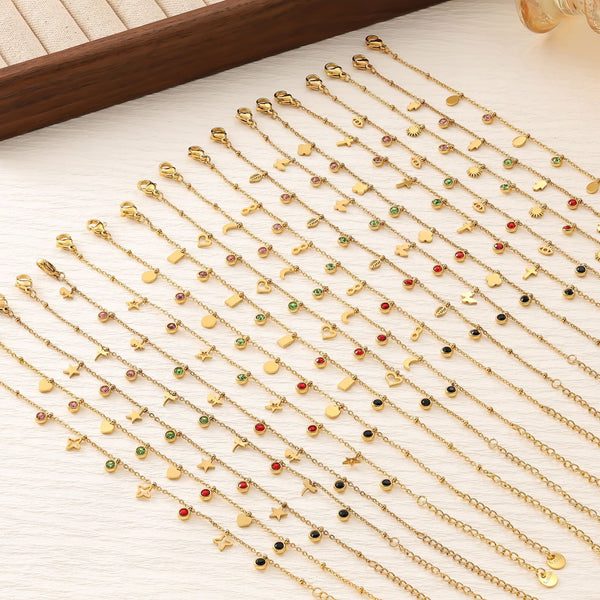 Colorful Zirconia Star Moon Heart Clover Bracelet — 18K Gold Plated Titanium Steel