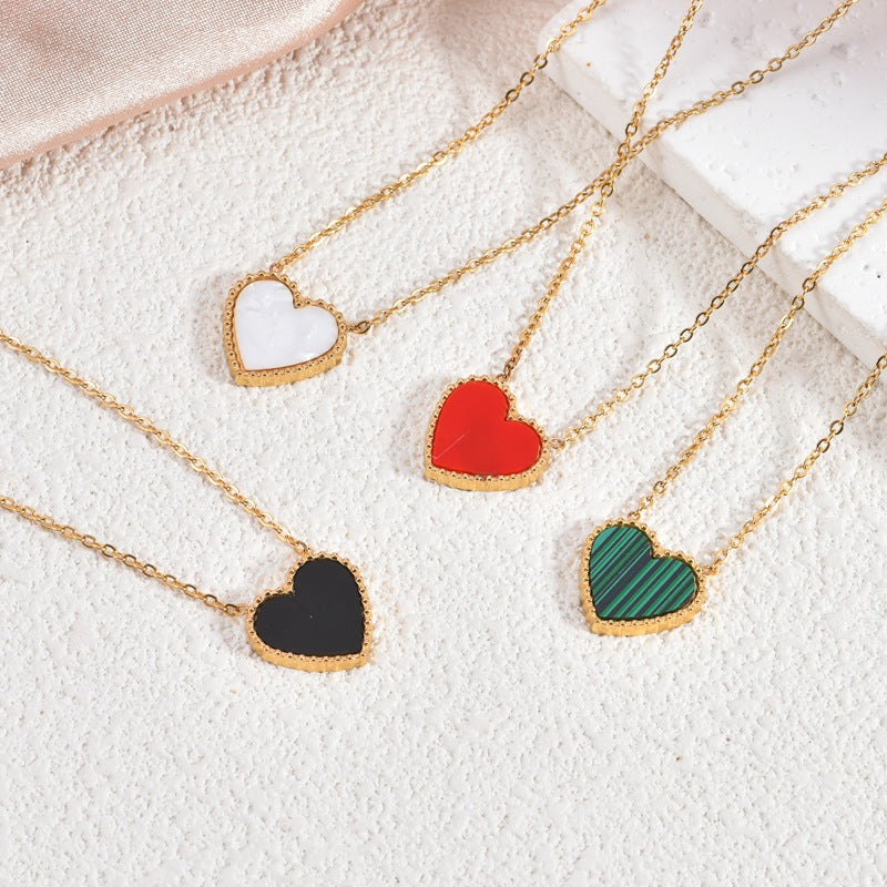 Heart Mother-of-Pearl Clavicle Necklace — Titanium Steel 18K Gold