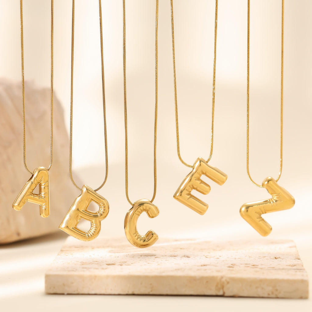 26 Letter Pendant Necklace — 18K Gold Plated Stainless Steel Snake Chain
