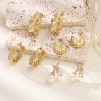 Cast Pearl Geometric Stud Earrings — 18K Gold Plated Titanium Steel