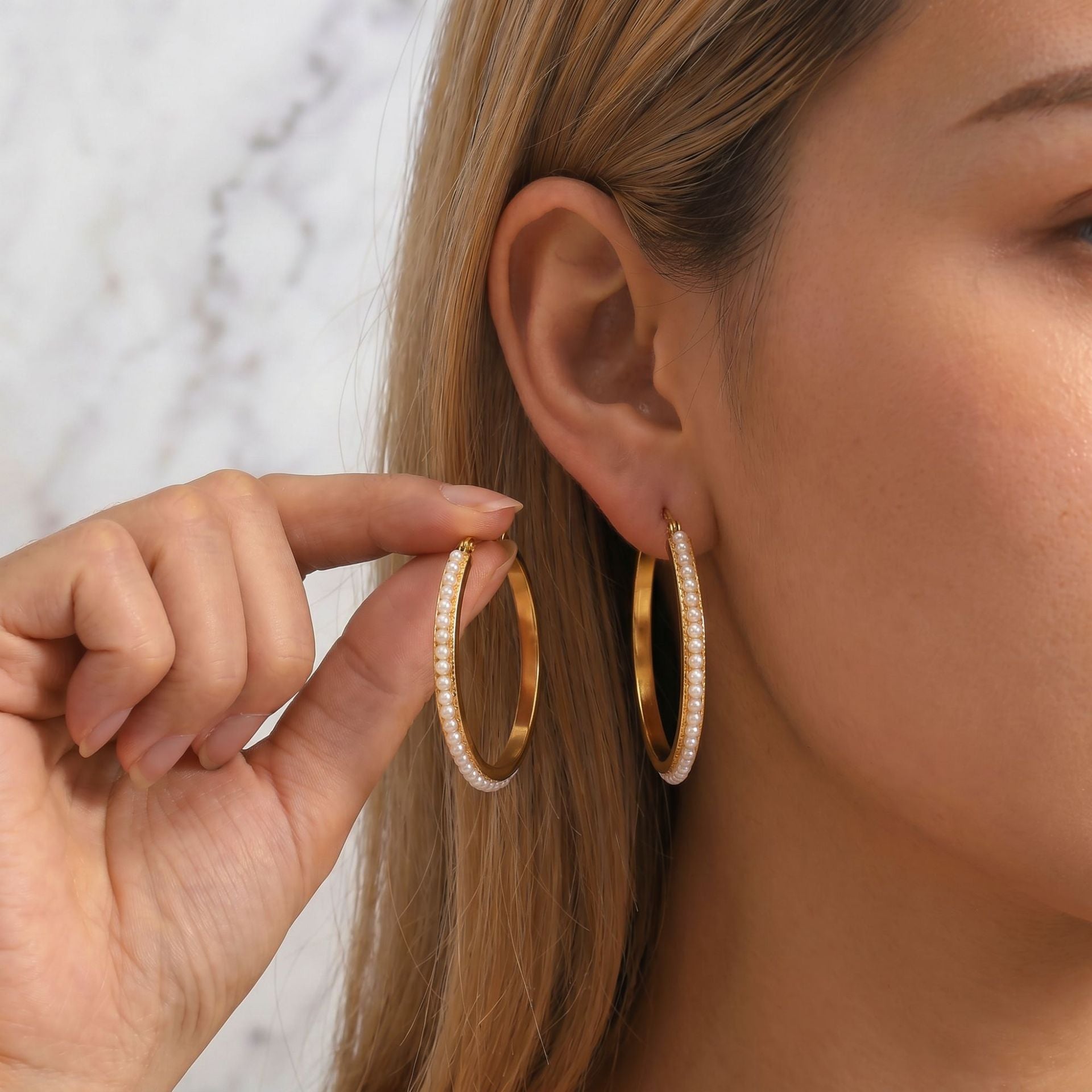 Full Diamond 40mm Hoop Earrings — 18K Gold Plated Stainless Steel