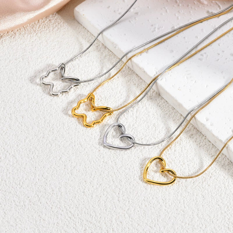 Hollow Butterfly Heart Pendant Necklace — Titanium Steel Choker