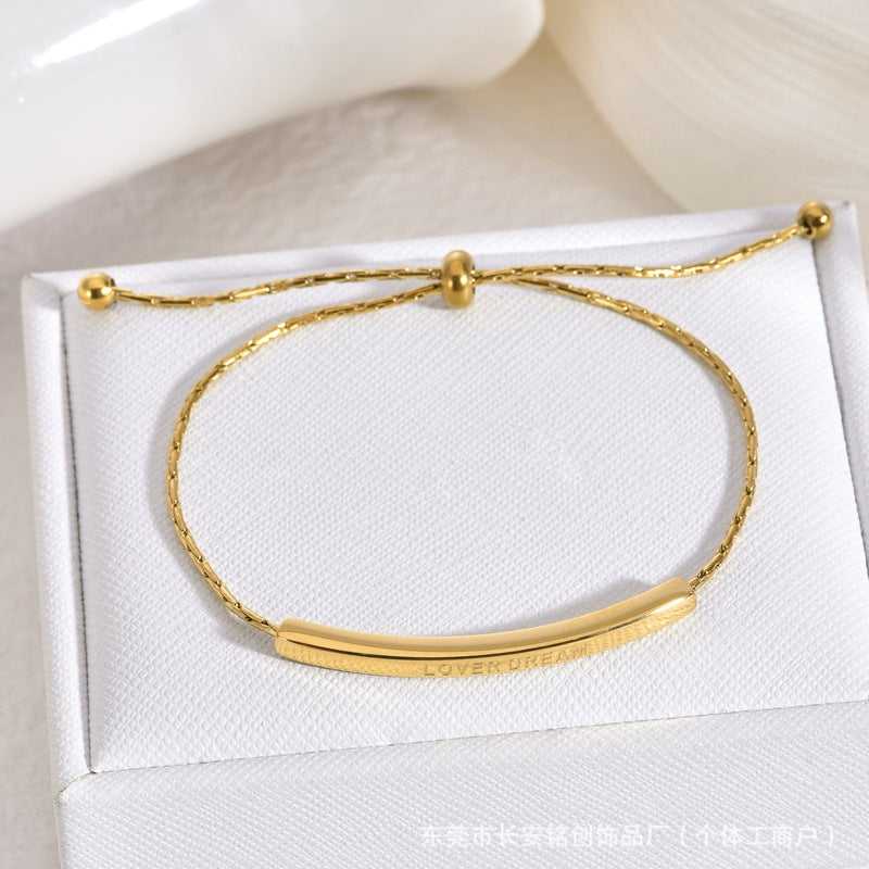 Minimalist Titanium Steel Gold Bent Tube Sliding Bracelet — Adjustable