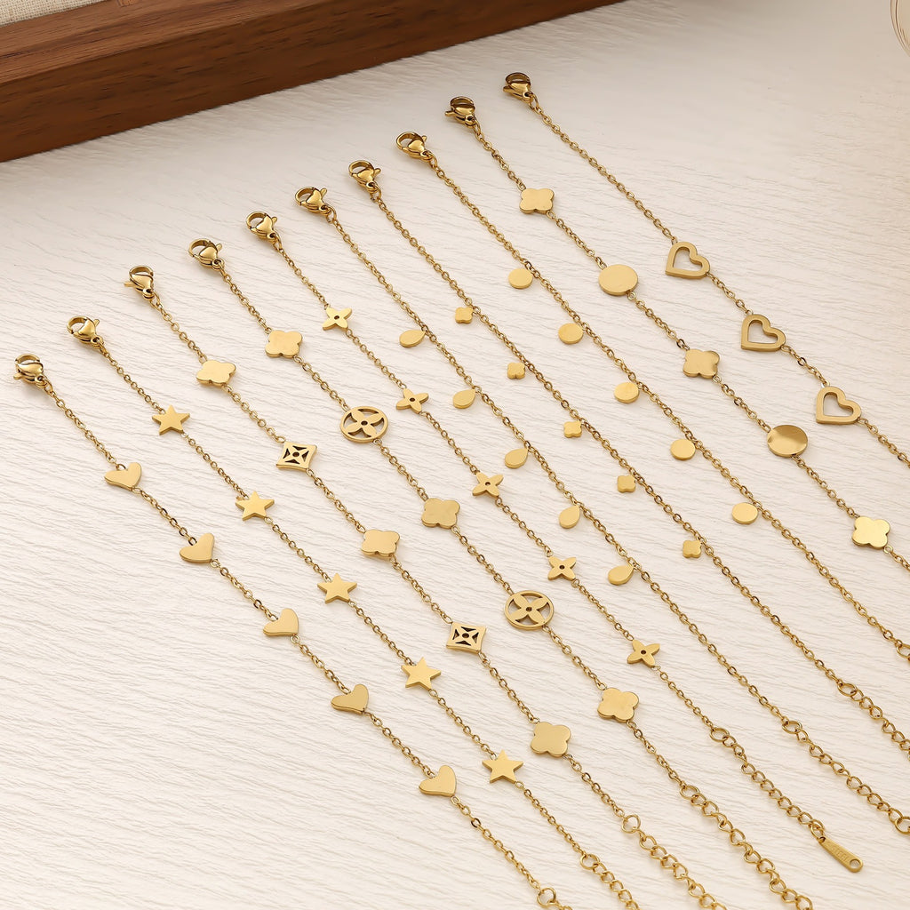Heart Star Moon Titanium Steel Bracelet — 18K Gold Plated