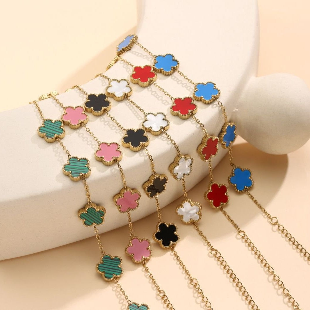 Five-Leaf Clover Stainless Steel Bracelet — 18K Gold Plated