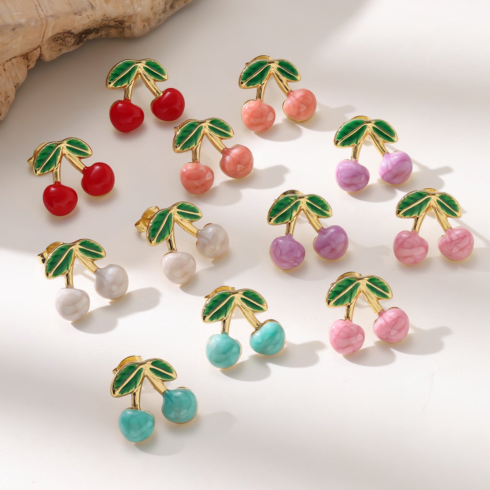 Fruit Cherry 304 Stainless Steel Stud Earrings — 18K Gold Plated