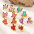 Vintage Enamel Irregular Heart 304 Stainless Steel Earrings — High-End