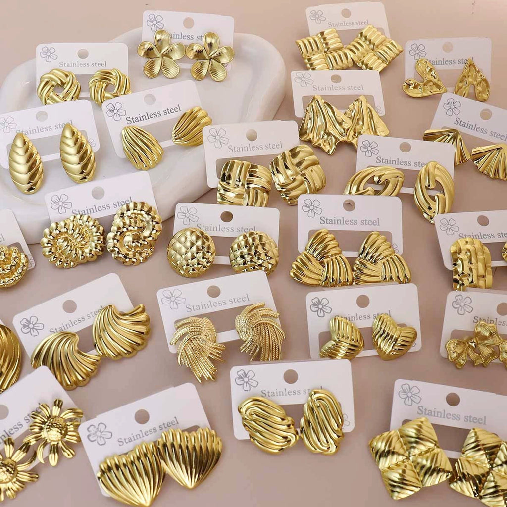 Retro Geometric Oil-Pressed Stud Earrings — 16 Styles Stainless Steel