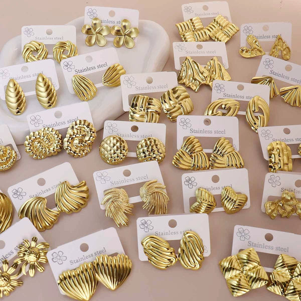 Retro Geometric Oil-Pressed Stud Earrings — 16 Styles Stainless Steel