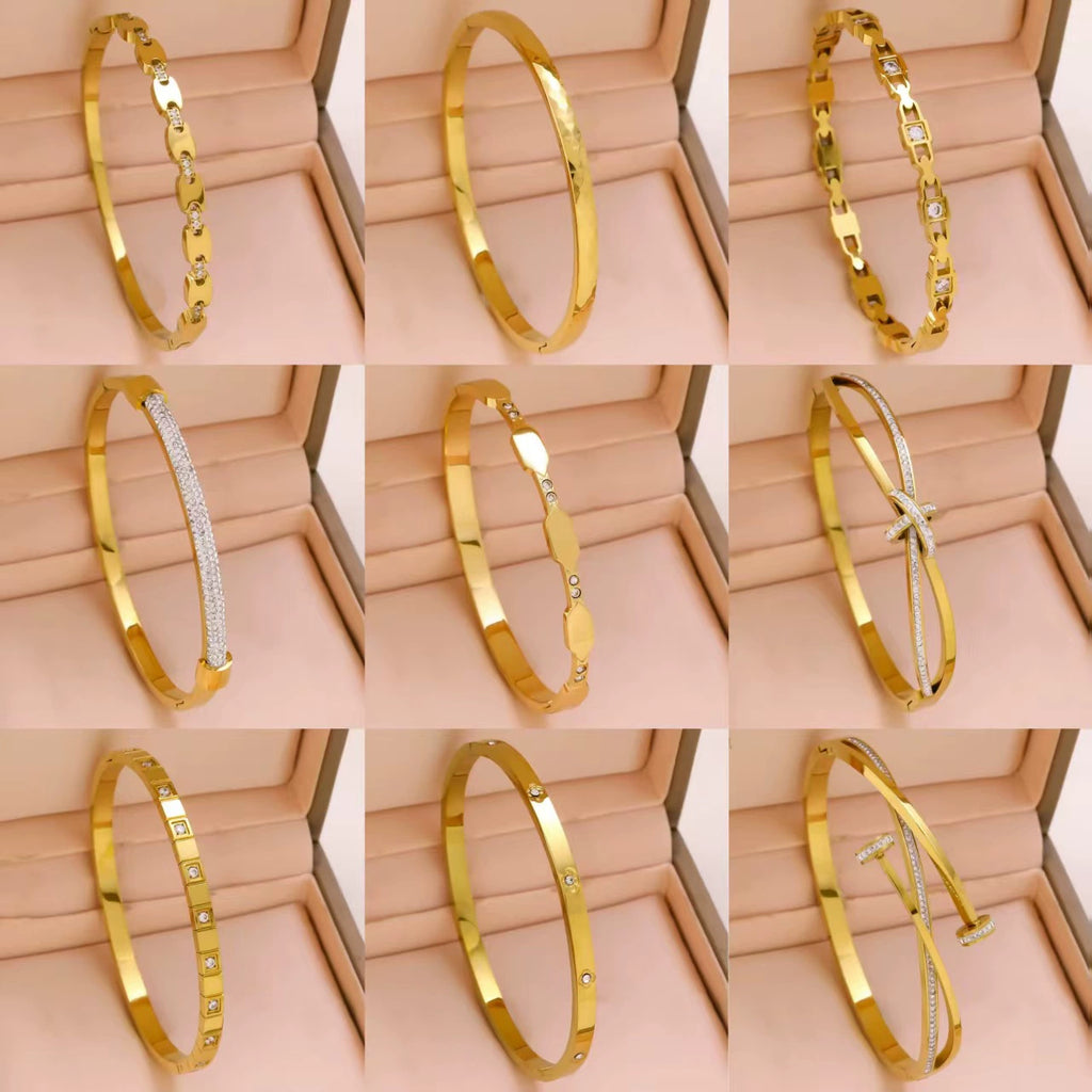 Titanium Steel Bangle Bracelet — 18K Gold Plated Fashion