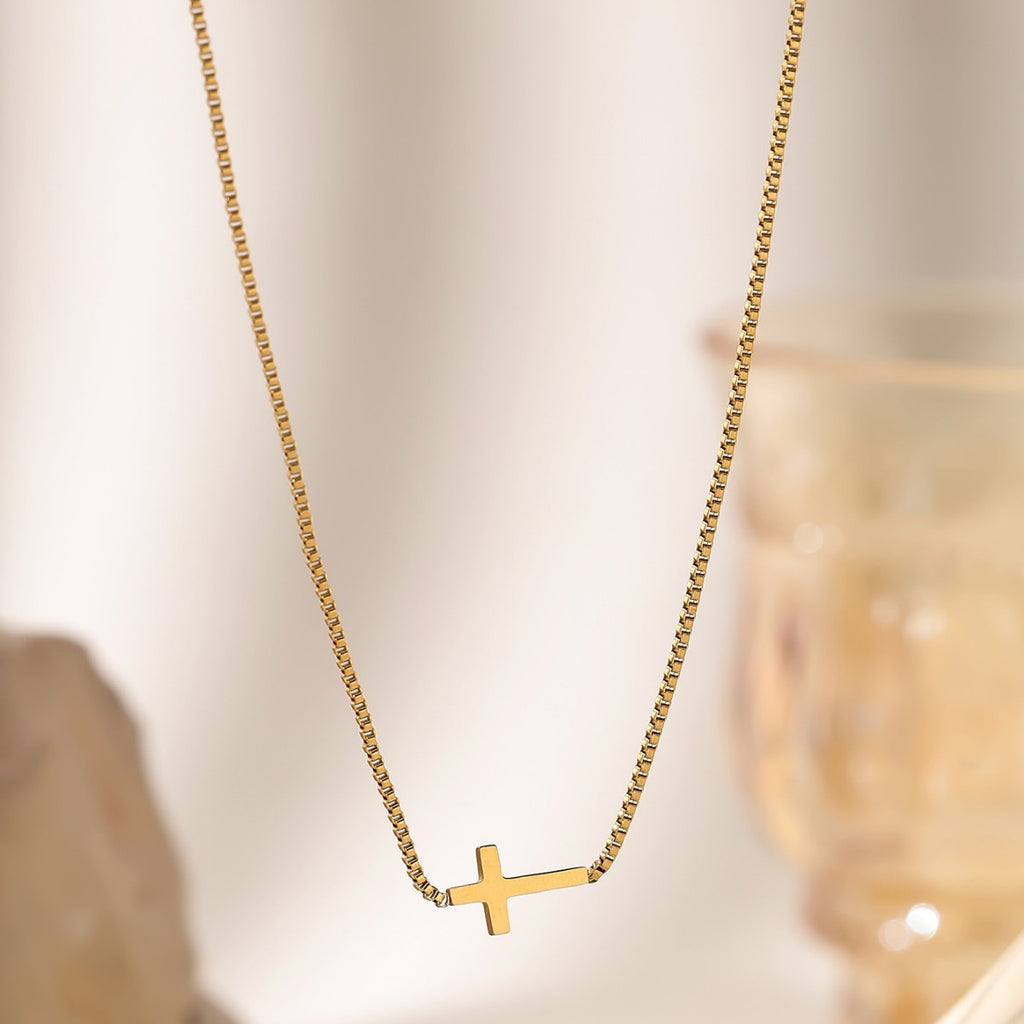 304 Stainless Steel Cross Necklace — Adjustable Box Chain