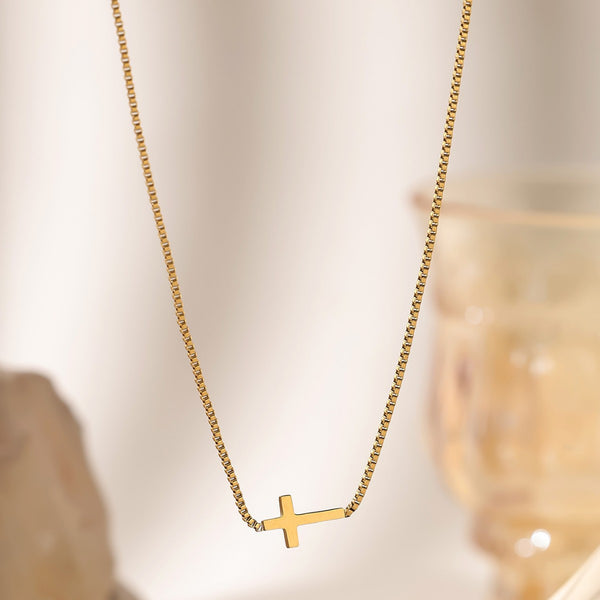 304 Stainless Steel Cross Necklace — Adjustable Box Chain