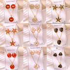Enamel Stud Earrings & Necklace Set — 304 Stainless Steel Gold Plated