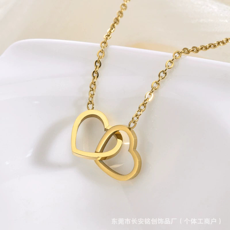 Heart Double Ring Necklace — Love Pendant Choker Chain