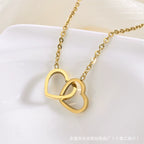Heart Double Ring Necklace — Love Pendant Choker Chain