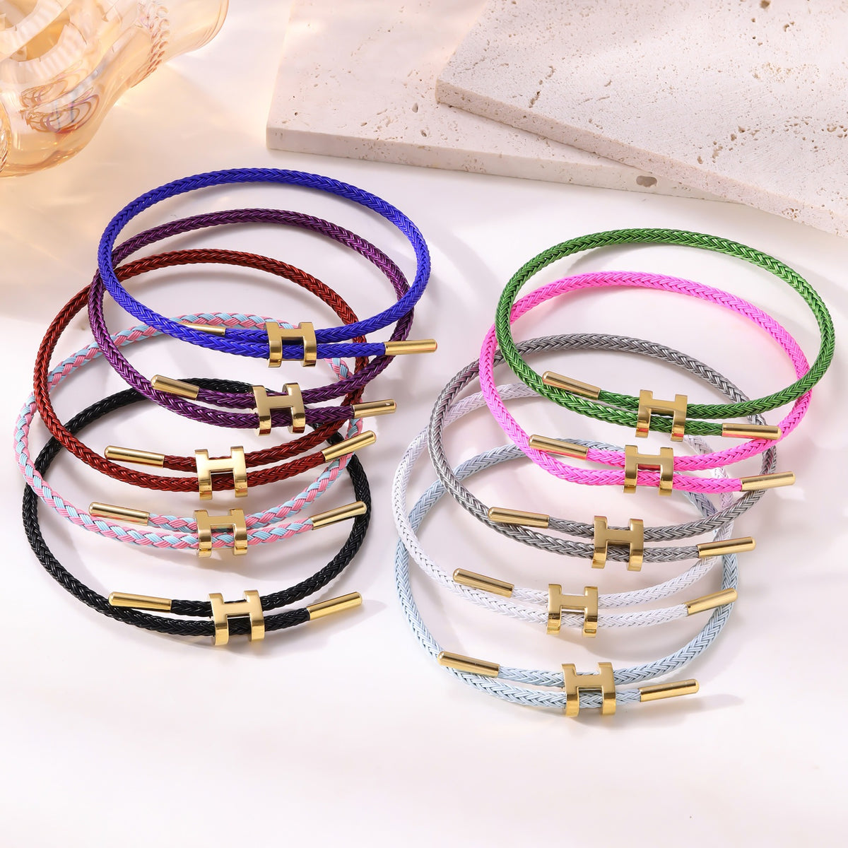 3mm H-Link Steel Wire Rope Bracelet — Adjustable 3D Gold Plated Titanium Steel