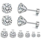 4-Prong Zirconia Stud Earrings — Titanium Steel Spiral Round Ear Cuff