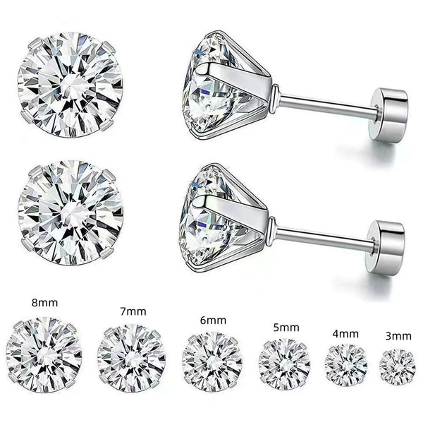 4-Prong Zirconia Stud Earrings — Titanium Steel Spiral Round Ear Cuff