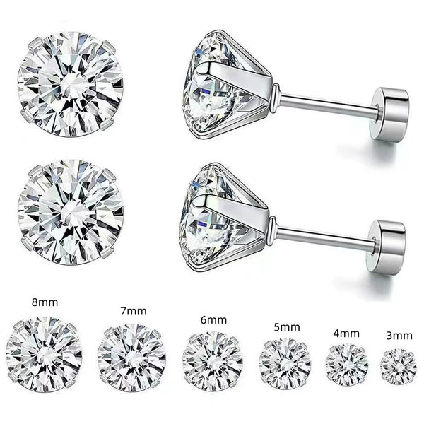 4-Prong Zirconia Stud Earrings — Titanium Steel Spiral Round Ear Cuff