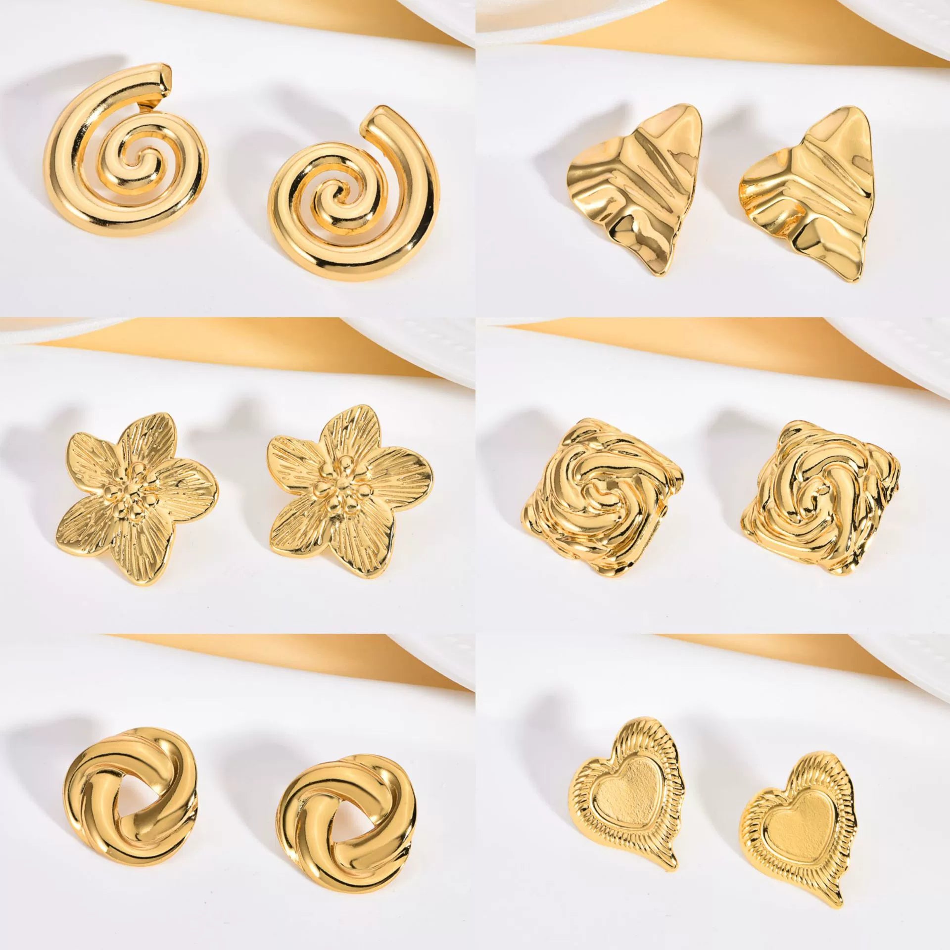 304 Stainless Steel Oil-Pressed Stud Earrings — Retro Irregular Geometric