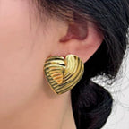 Heart Embossed Stud Earrings — 304 Stainless Steel Vintage